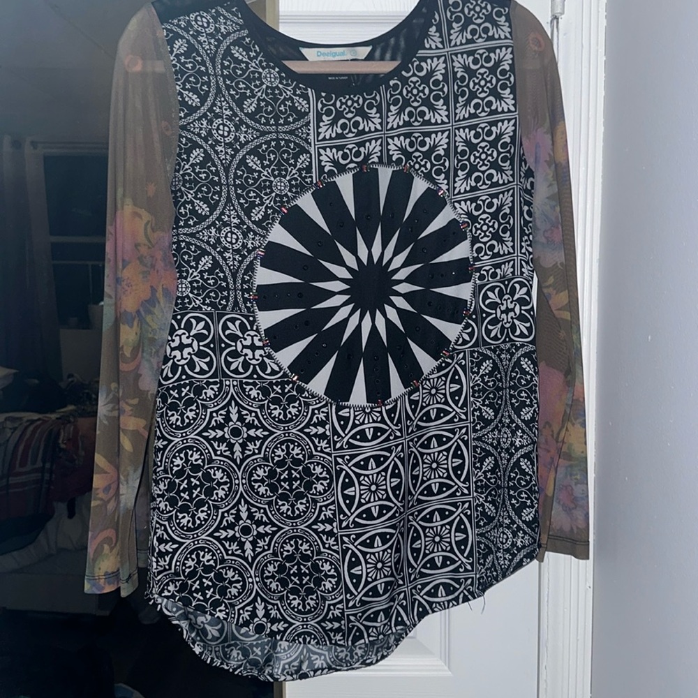 Desigual Sheer Tattoo Design Long Sleeve Blouse